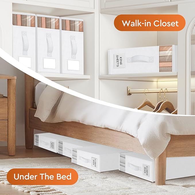 8 Pack Bed Sheet Closet Organizers and Storage, White