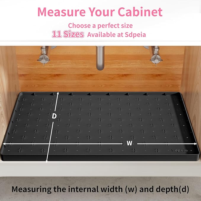 Under Sink Mat 31"×22" Waterproof Silicone Cabinet Liner & Sink Protector, Black