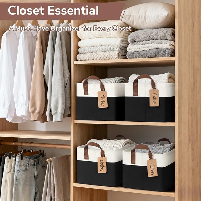 4 Pack Storage Baskets for Shelves, Foldable Closet Baskets for Organizing