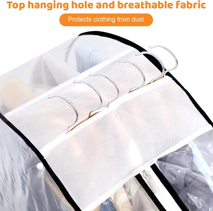 Dntorx 4 Pack Full Clear Garment Bags with Side Zipper, 40&60" Clothes Covers with 10" Gusset