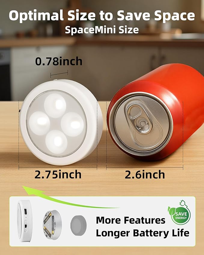 EZVALO LED Puck Lights, Rechargeable Stick On Tap Lights, Wireless Closet Light, 3 Color Temps, Under Cabinet Lights, 2.5'' Mini Touch Light, Ideal for Kitchen,Closet,Pantry,Shelves,Camper(6 Pack)