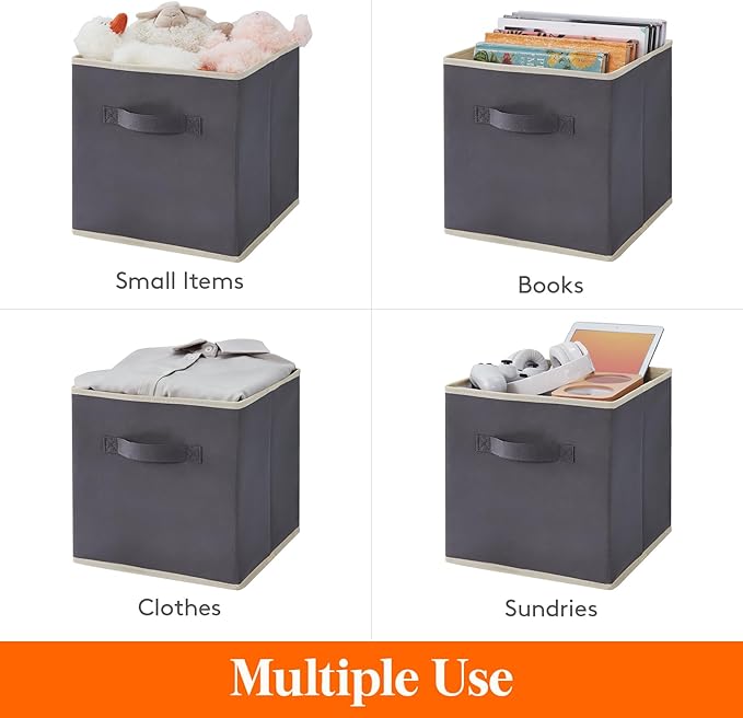 Lifewit Storage Cubes, Foldable Decorative Fabric Storage Baskets for Organizing Home Organizers with Handles for Shelves, Closet, 11 Inch Bins, 18L Gray, 12 Packs