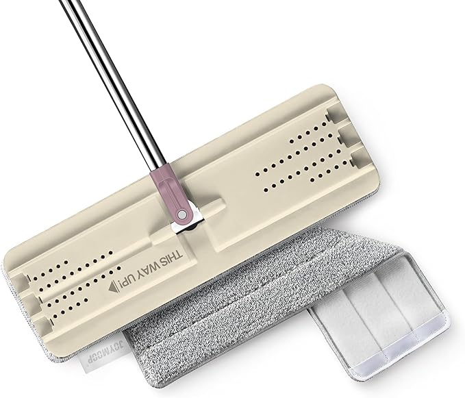 JOYMOOP Flat Mop, Microfiber Mops for Floor Cleaning and Wall Cleaner, 50" Mops with 13" Flat Head with a Microfiber Mop Pad - Beige & Blush Brown