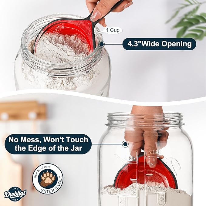 2 Pack Wide Mouth Mason Jars with Airtight Lid and Silicone Ring - 1 Gallon Large Glass Containers for Food Storage like Flour Sugar, Sun Tea, Kombucha, Refrigerator Safe Fermentation Jar