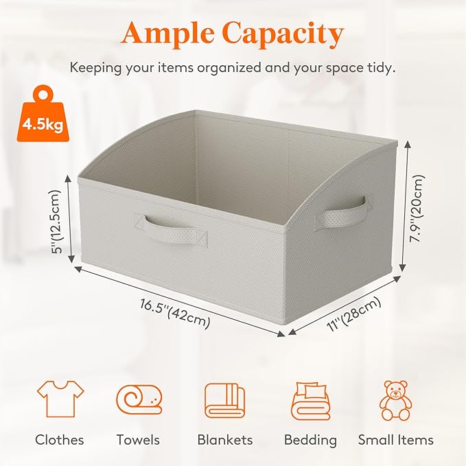 Lifewit Trapezoid Closet Storage Bins for Shelf, 6 Packs Non-woven Closet Organizer Baskets with Handles
