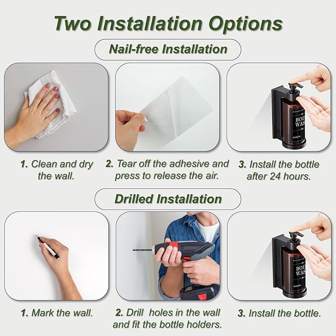 Shampoo and Conditioner Dispenser for Shower Wall, Body Wash Dispenser with 5 Waterproof Labels, No-Drill Wall Mounted Shower Soap Dispenser for Bathroom Decor Upgrade - Brown 1 Chamber