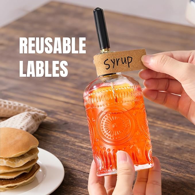 Baalaka 2-Pack Coffee Syrup Dispenser, 7 OZ/200ML Honey Dispenser, Small Syrup Bottles with Funnel & Extra Nozzles, Glass Syrup Dispenser for Coffee Shop, Home Kitchen