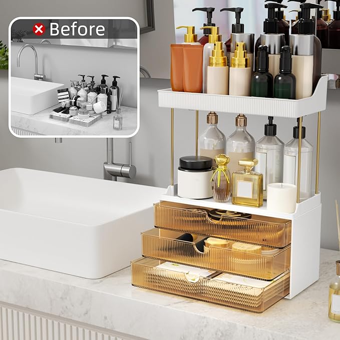 2 Sets 6 Drawers Makeup Organizer, 5 Tier Bathroom Organizers and Storage