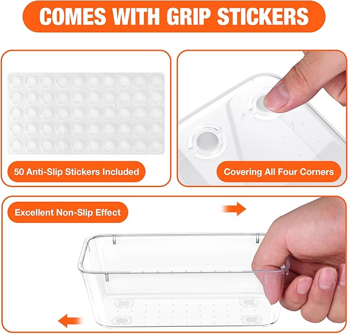 9 PCS Clear Plastic Drawer Organizers Set with Non-Slip Pads