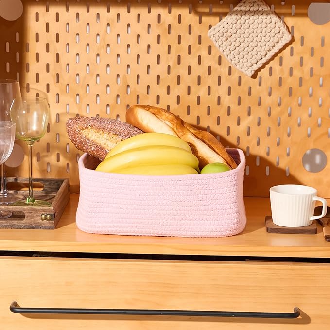 MiniArk Small Storage Baskets for Organizing | Closet Organizer Bins | Shelf Toy Basket | Woven Rope Baskets | Cube Decorative Box | Shallow Basket