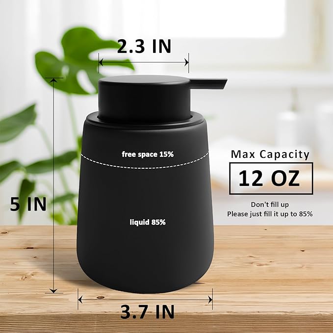 Soap Dispenser Ceramic with Easy-to-Press Pump Hand Lotion Liquid Dispenser for Shampoo Bathroom Kitchen 12 oz Black