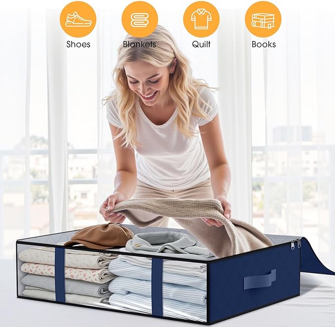 Under Bed Storage Bags 8 Pack, Blue