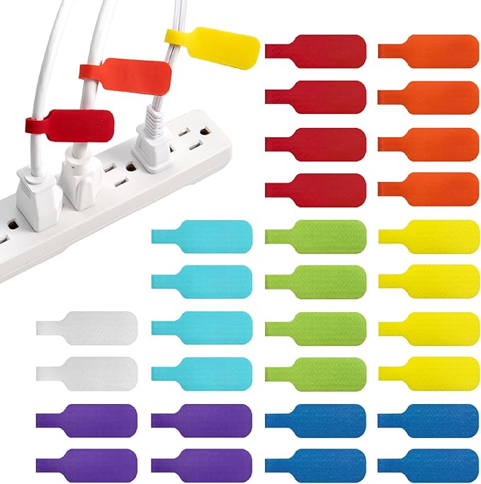 Wrap-It Storage - Cable Labels, Medium, Multi-Color (30-Pack) Write On Cord Tags for Wire Management and Identification