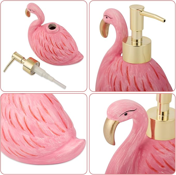 Cute Flamingo Lotion Dispenser - Refillable Hand Liquid Soap Dispenser with Pump for Bathroom Decor, Dish Soap Bottle for Kitchen Countertop 360ml/12.2oz, Birthday Thanksgiving