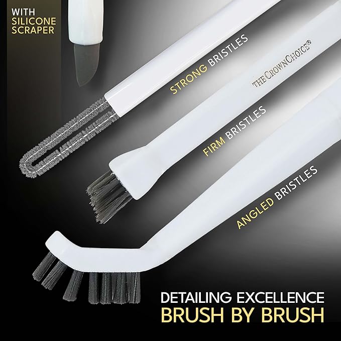 Small Cleaning Brush Set 3pcs—Crevice Brushes for Cleaning—Scrub Brushes Set with Silicone Tipped Scrub Brush—Stiff Handle Miniature Cleaning Brush for Kitchen Uensils, Tight Spaces, Tub, Shower