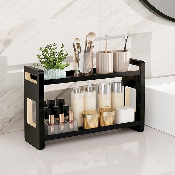 Bathroom Counter Organizer, Bathroom Counter Shelf, Black 2 Tier