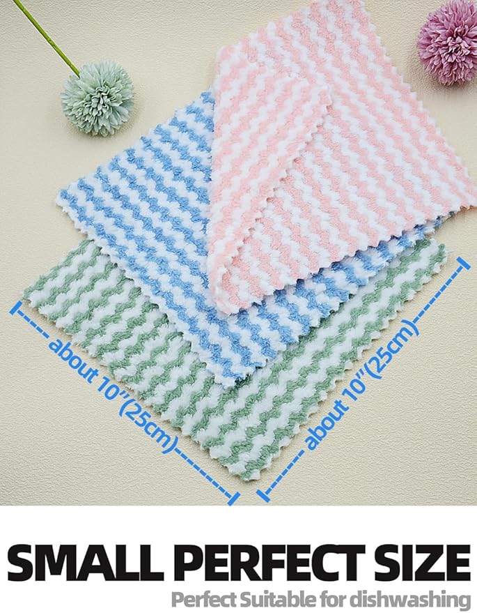 10PACK Kitchen Cleaning Cloths, Microfiber Dish Cloths: All-Purpose Washing/Soft/Lint Free/Absorbent/Quick Dry Reusable Washable Towels for Bathroom/Car/Glass, 10''x10'' - Pink