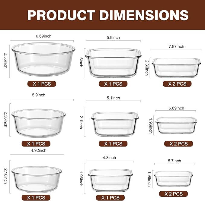 Liuruiyu 12 Pack Glass Food Storage Containers with Lids, Meal Prep Containers, Airtight Bento Boxes with Leak Proof Locking for Microwave, Oven