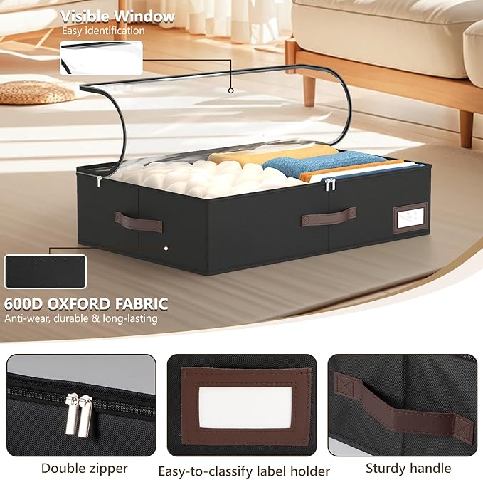 OIAHOMY 2 Pack Under Bed Storage with 4 Compression Bags, Underbed Organizers for Bedroom & Closet, Fits Beds Higher than 5.9"