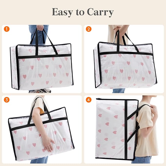6 Pack Clear Clothes Storage Bags, 60L Plastic Blanket Storage Bag