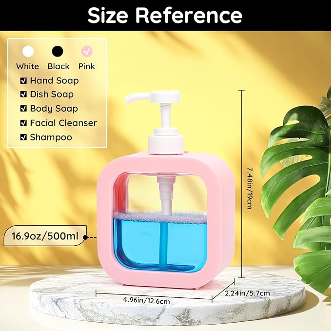 Segbeauty 2pcs Refillable Soap Dispenser for Kitchen,16.9oz Empty Hand Soap Dispenser, 500ml Liquid Soap Dispensers for Bathroom, Pink Lotion Bottle for Kitchen Sink with Pump and Waterproof Labels