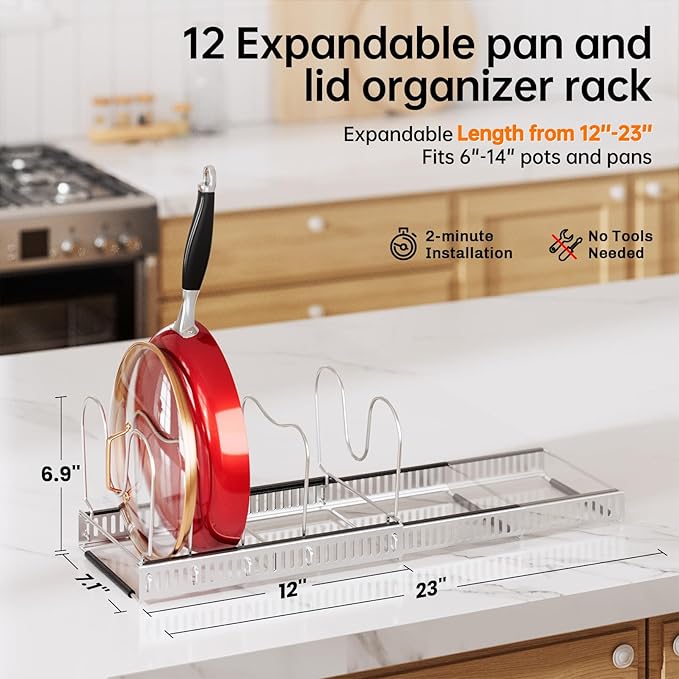 Pot Rack, Expandable Pots and Pans Organizer under Cabinet