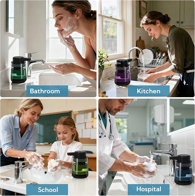 2 Pack Automatic Soap Dispenser Touchless Automatic Liquid Soap Dispenser 3-Level Adjustable Auto Soap Dispensers Touchless 10.5oz/300ml USB Rechargeabled for Bathroom Kitchen Office
