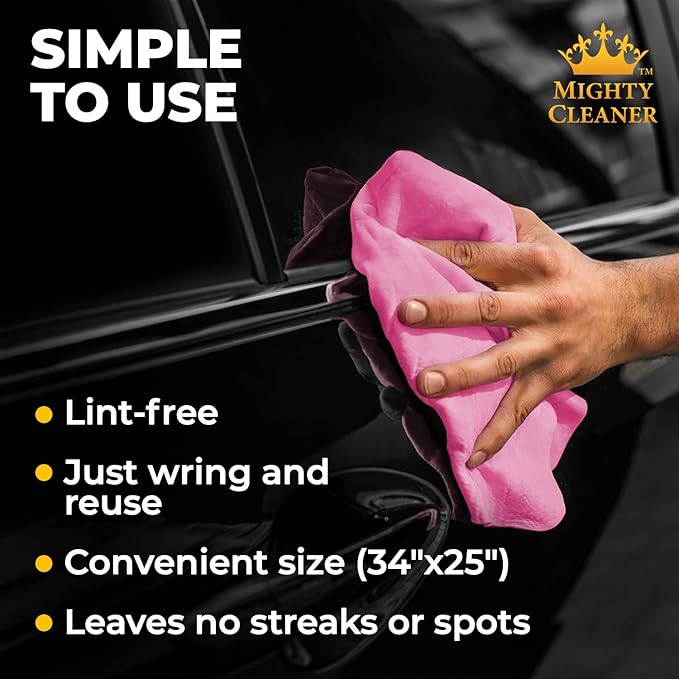 Premium XL Shammy Towel for Car - 2pk (34"x25") - Super Absorbent Chamois Cloth for Drying - Spots & Scratch-Free, Reusable