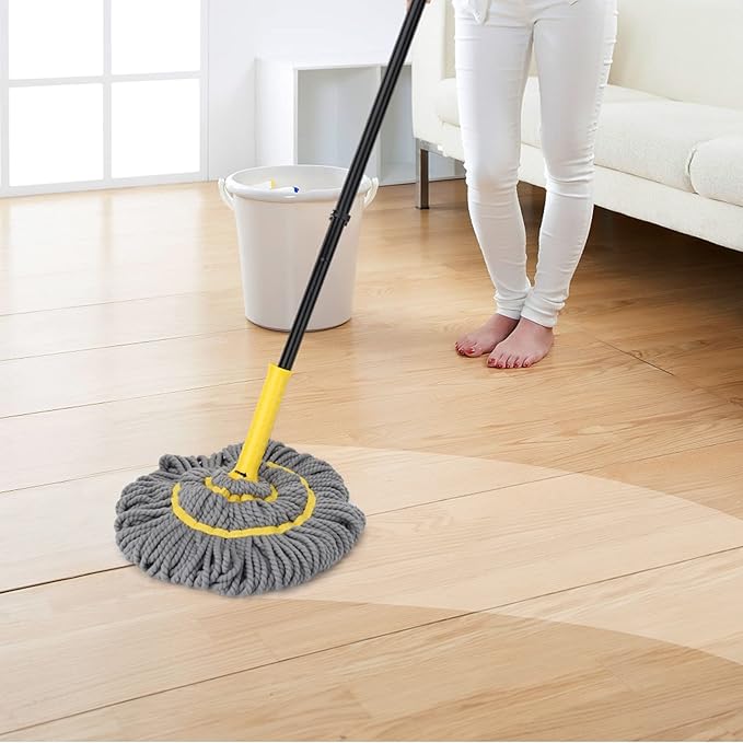 Self-Wringing Twist Mops for Floor Cleaning, Microfiber Floor mop with 57 " Long Handle, Easy Wringing Mop for Hardwood Commercial Household Clean (Gray Twist Mop)
