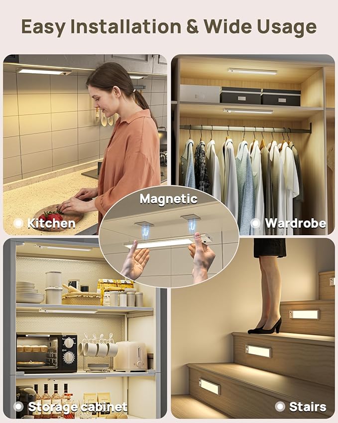 9" Under Cabinet Lights Wireless, Motion Sensor Light Indoor with Remote, LED Rechargeable Closet Light, 3 Color Temps, Dimmable, Magnetic, Under Counter Lights for Kitchen, Stairs, Pantry, Hallway