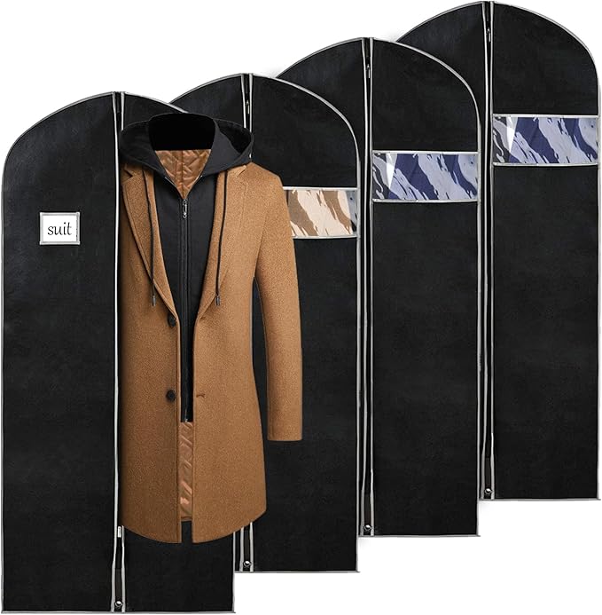 60'' Dress Bags for Gowns, Set of 4 Garment Bag for Hanging Clothes, Black&Grey