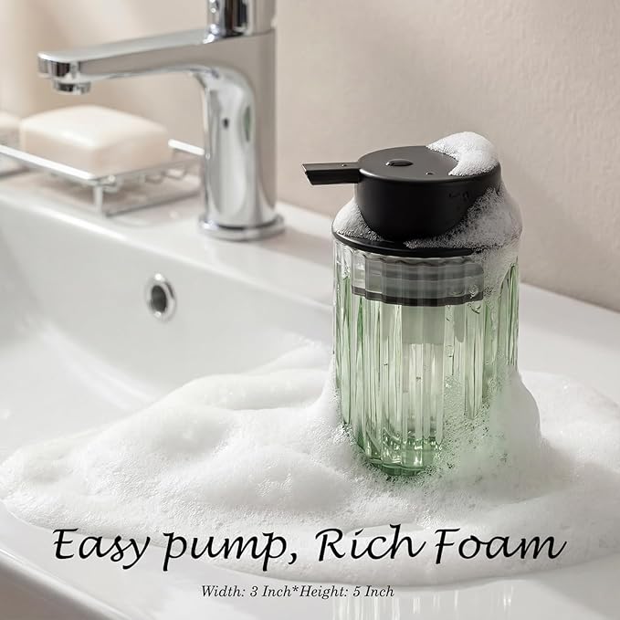 Amolliar Foaming Soap Dispenser, Plastic Pump & Glass Soap Bottle, Refillable 8OZ Hand Soap Dispenser, Dish Soap Dispenser for Kitchen, Bathroom Accessories Set, Home Decor Dispenser (Black 2 Pack)