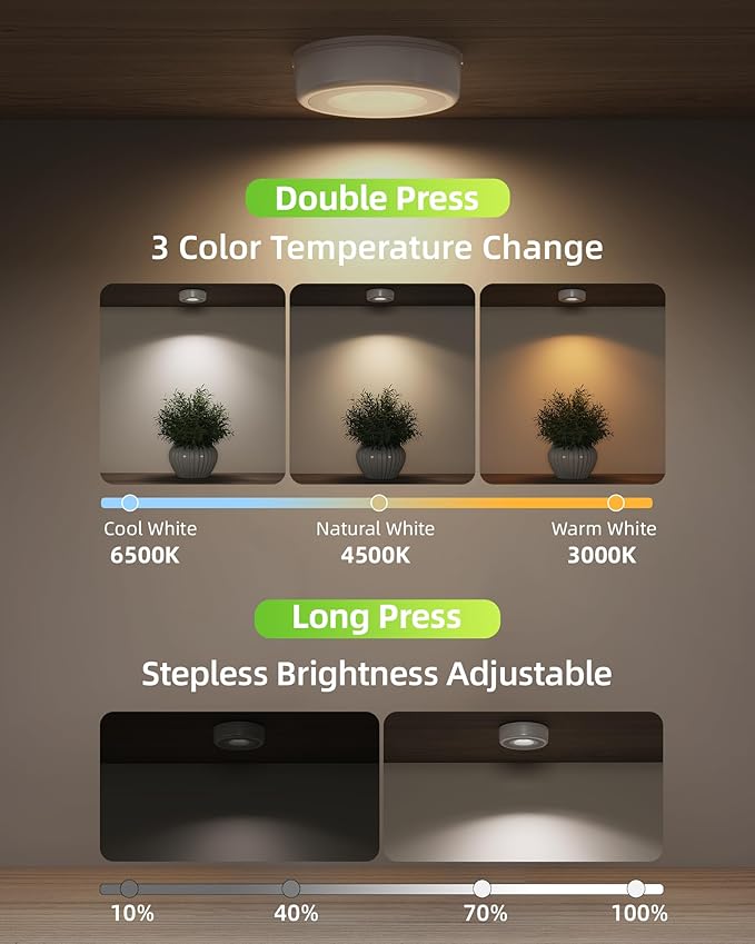 EZVALO LED Puck Lights with Charging Station, Rechargeable Stick On Tap Lights, Wireless Closet Light, 3 Color Temps, Under Cabinet Lights, 2.5'' Mini Touch Light for Kitchen,Pantry,Shelves(6 Pack)