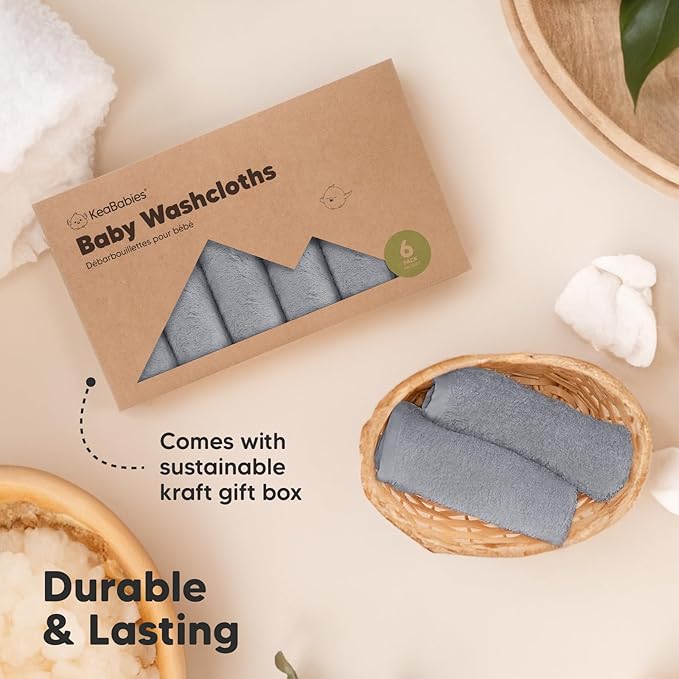 6-Pack Baby Washcloths – Soft Absorbent Viscose from Bamboo Washcloths for Face, Body, Baby Towels for Newborn, Kids, Toddlers, Infant, Gentle on Sensitive Skin, 10x10 Reusable Face Towels (Cool Gray)