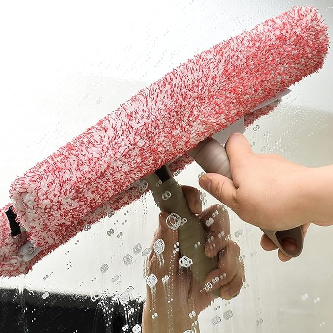 Multi-Purpose 12 inch Window Squeegee with 6.7inch-49.4inch Adjustable Aluminum Pole, Highly Absorbent Microfiber Window Scrubber for Window Cleaning