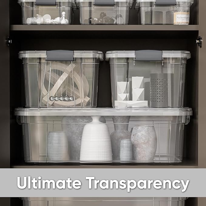 Small Storage Bins with Lids, Clear Boxes for Organizing, 2 Pack, 11 Qt