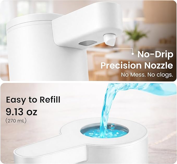 GentleJet OpalDrop Automatic Liquid Soap Dispenser for Kitchen Sink – Touchless No-Drip Pump, USB-C Rechargeable, 304 Stainless Steel, IPX5 Water-Resistant, 270 ml