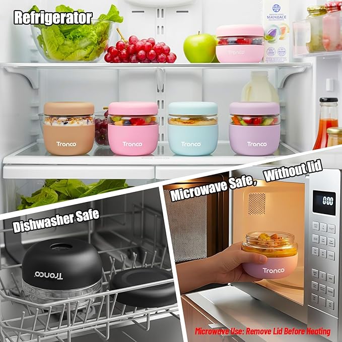 Tronco 16 oz Glass Food Storage Containers with Lids, Airtight, Leak & Spill Proof Glass Lunch Bowls for Meal Prep, Salad, Yogurt, Soup & Stew, Microwave & Dishwasher Safe, BPA-Free, Set of 1