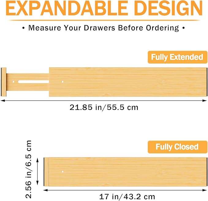 Bamboo Drawer Dividers, Adjustable Kitchen Drawer Organizer for Clothes, 6-Pack