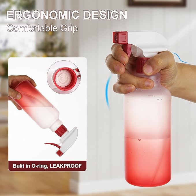 Spray Bottles 16.9oz/500ml Plastic Spray Bottle for Hair Mist/Stream Empty Spray Bottle Heavy Duty Refillable Containers for Cleaning Solutions, Plants Gradient 2 Pack (Red)