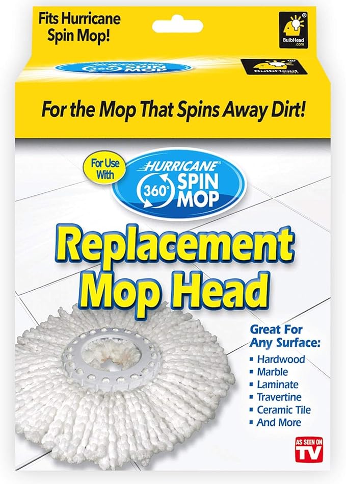 Hurricane Spin Mop Replacement Mop Heads for As Seen On TV Cleaning System by BulbHead, Spin Away Germy, Dirty Water - Super-Absorbent Microfiber Head Holds 10X Weight — 1-Pack