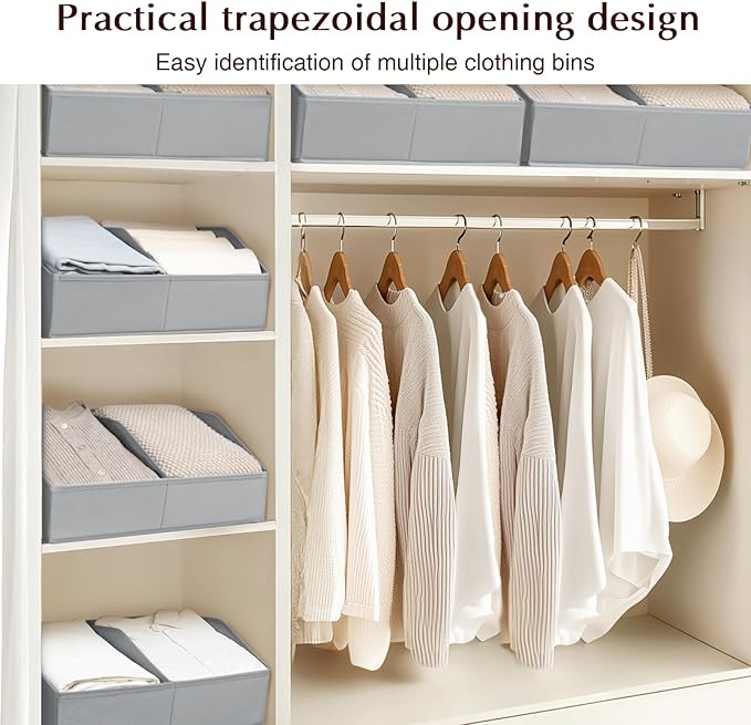 Homsorout Closet Organizers and Storage Bins - 8 Pack Collapsible Divided Trapezoidal Cube Storage Bins Baskets For Organizing Clothes Blankets,Toys, Books, Towels(Light Grey)