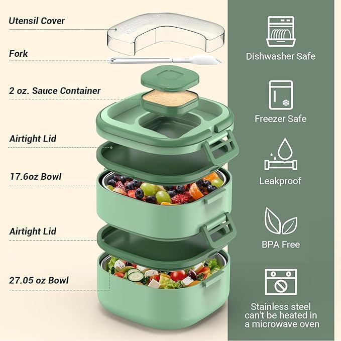 PEDECO Luch Box Set Stackable Stainless Steel Bento Box with Insulated bag,Leak-Proof,2-Tier Bento box