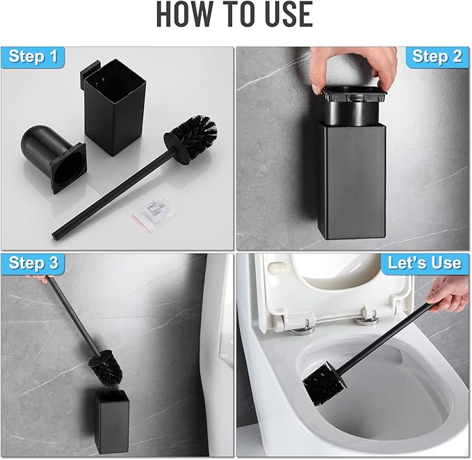 BVL Toilet Brush and Holder Black Toilet Bowl Brush for Ceaning with Stainless Steel Handle Wall Mounted