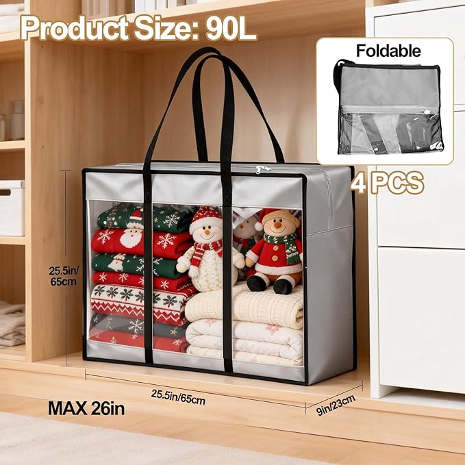 4 Pack Clear Clothes Storage Bags, 94L Blanket Storage Bag