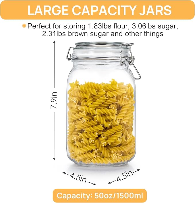 CHEFSTORY 50oz Airtight Glass Jars with Lids, 3 PCS Food Storage Canister for Kitchen & Pantry Organization
