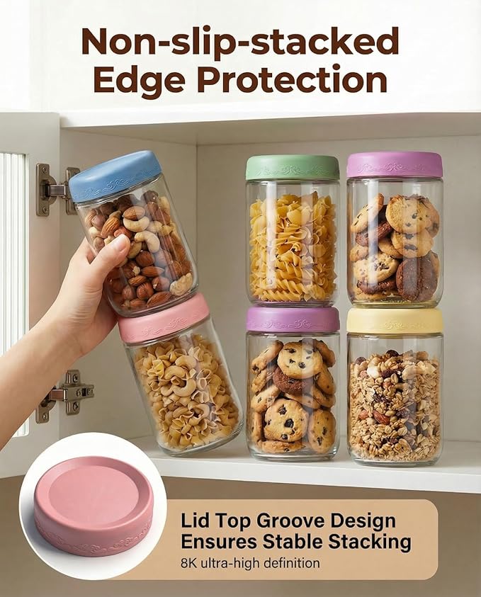 18 OZ 8Pack, Overnight Oats Jars with Lids, Glass Meal Prep Containers, Airtight Mason Jars for Breakfast, Yogurt Parfait, Salad & Smoothies