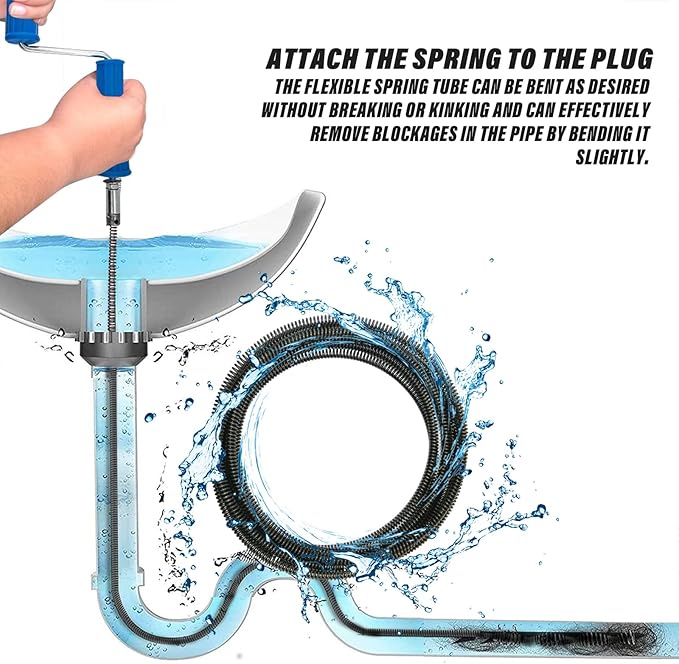 49.2 Feet x 1/2 inch Solid Drain Cleaning Cable with Six Shapes of Cutters, Manually Adapter and Powered Adapter