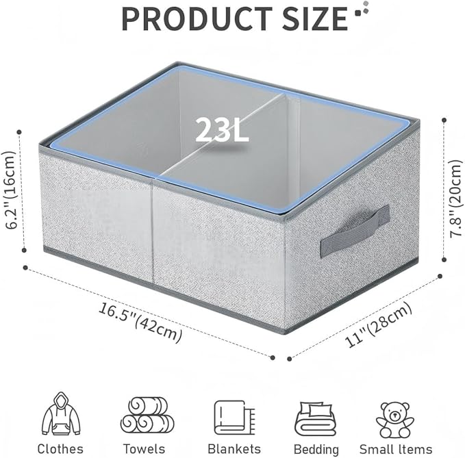 Large Closet Shelf Organizer Bins 6 Packs with Handles and Divider