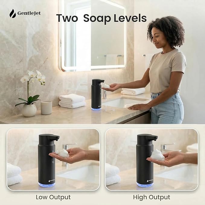 GentleJet CrystalJet Automatic Foam Soap Dispenser – Stainless Steel, Touchless Sensor, USB-C Rechargeable, Waterproof, Modern Bathroom & Kitchen Sink, 300 ml